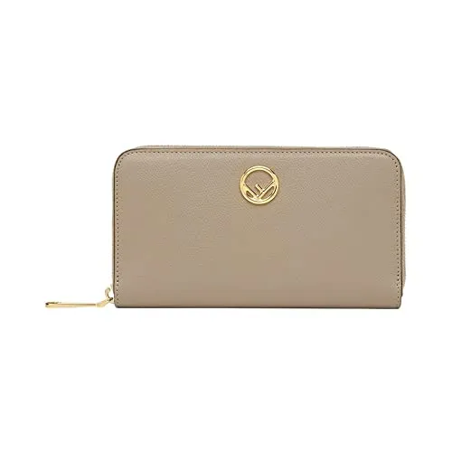 Fendi F Is Fendi Tortora Grey Calfskin Leather Zip Around Long Wallet 8M0299