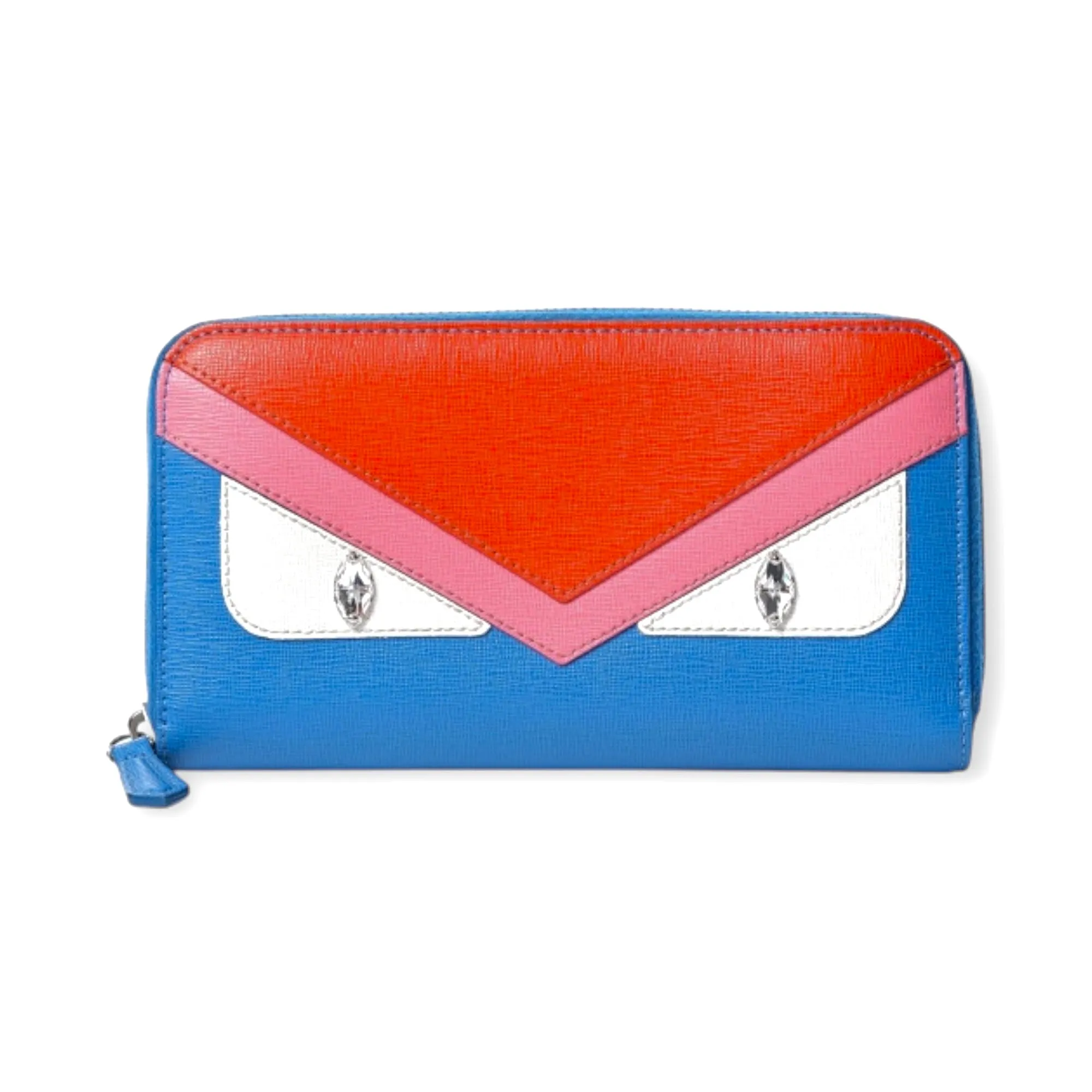 Fendi Multicolor Crystal Eye Monster Zip Around Leather Wallet