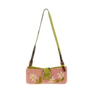 Fendi Pink Knit Floral Crossbody Baguette