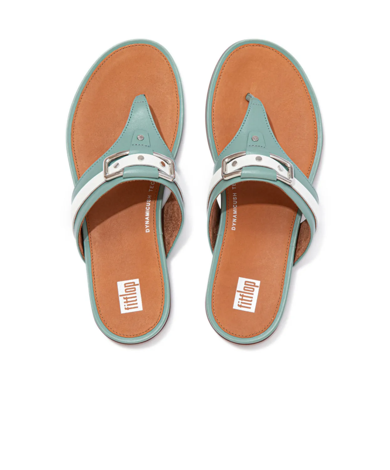 FitFlop Gracie Stud-Buckle Leather Toe Post Sandals Green
