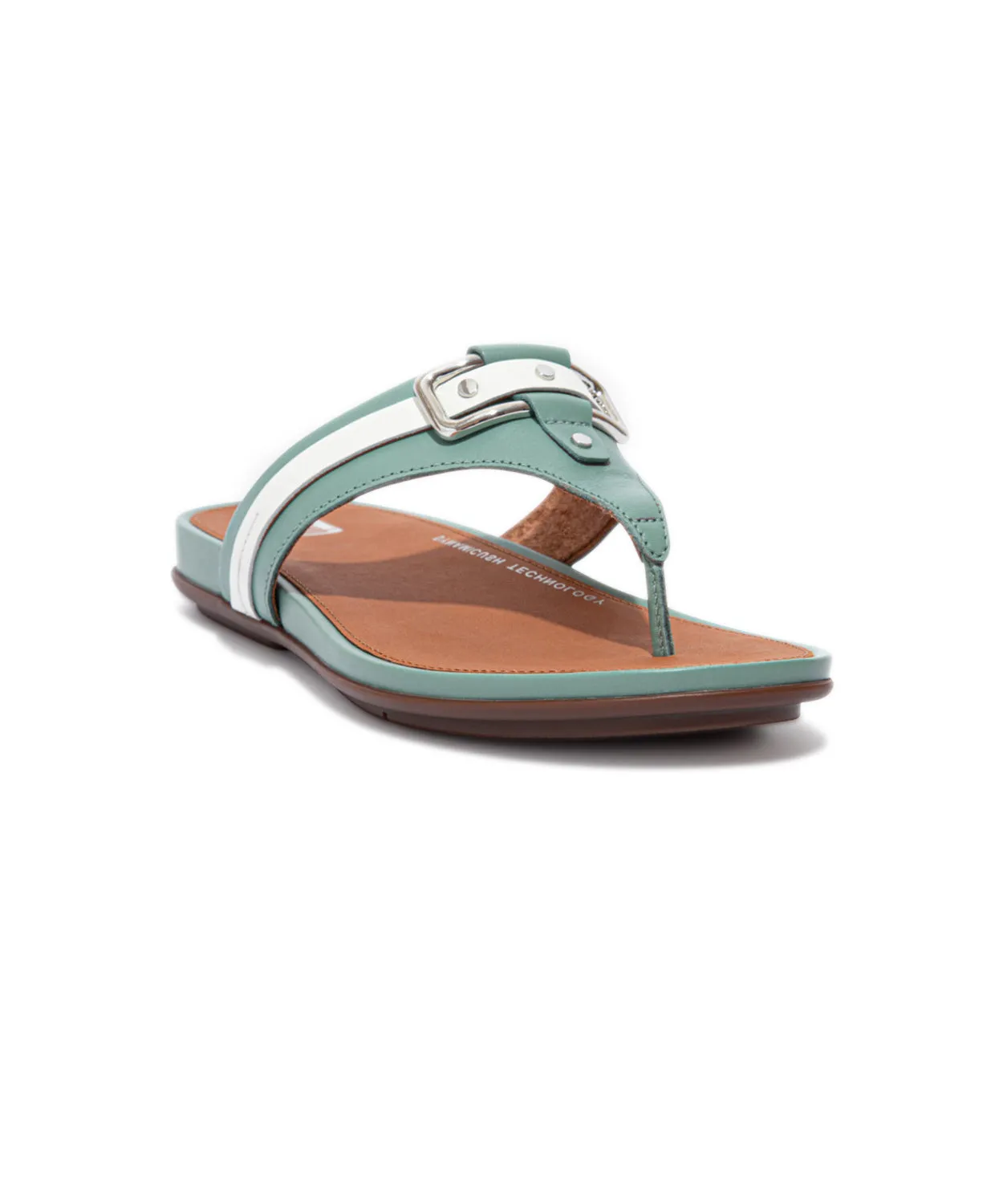 FitFlop Gracie Stud-Buckle Leather Toe Post Sandals Green