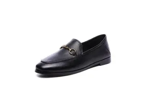 Flats Basic Shoes Women Loafers Cow Leather Metal Decoration