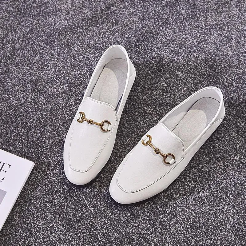 Flats Basic Shoes Women Loafers Cow Leather Metal Decoration