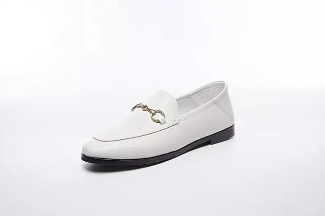 Flats Basic Shoes Women Loafers Cow Leather Metal Decoration