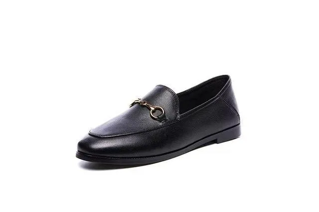 Flats Basic Shoes Women Loafers Cow Leather Metal Decoration