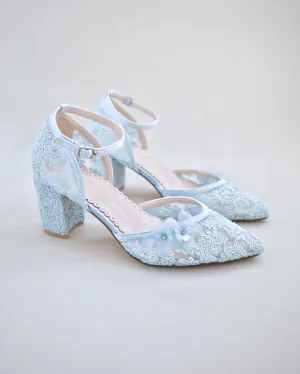 Flower Embellished Lace Block Heels Wedding Shoes