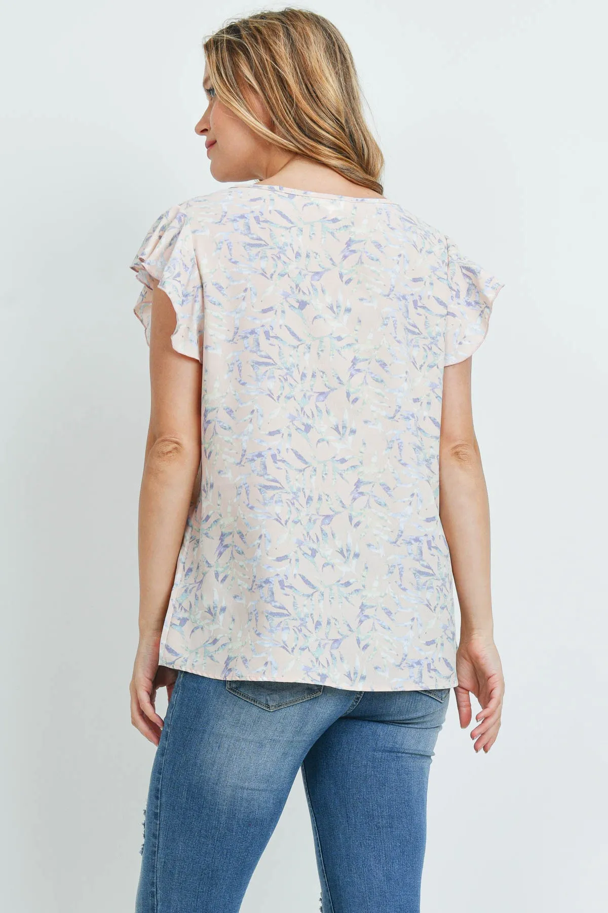 Flutter Sleeve Round Neck Floral Top