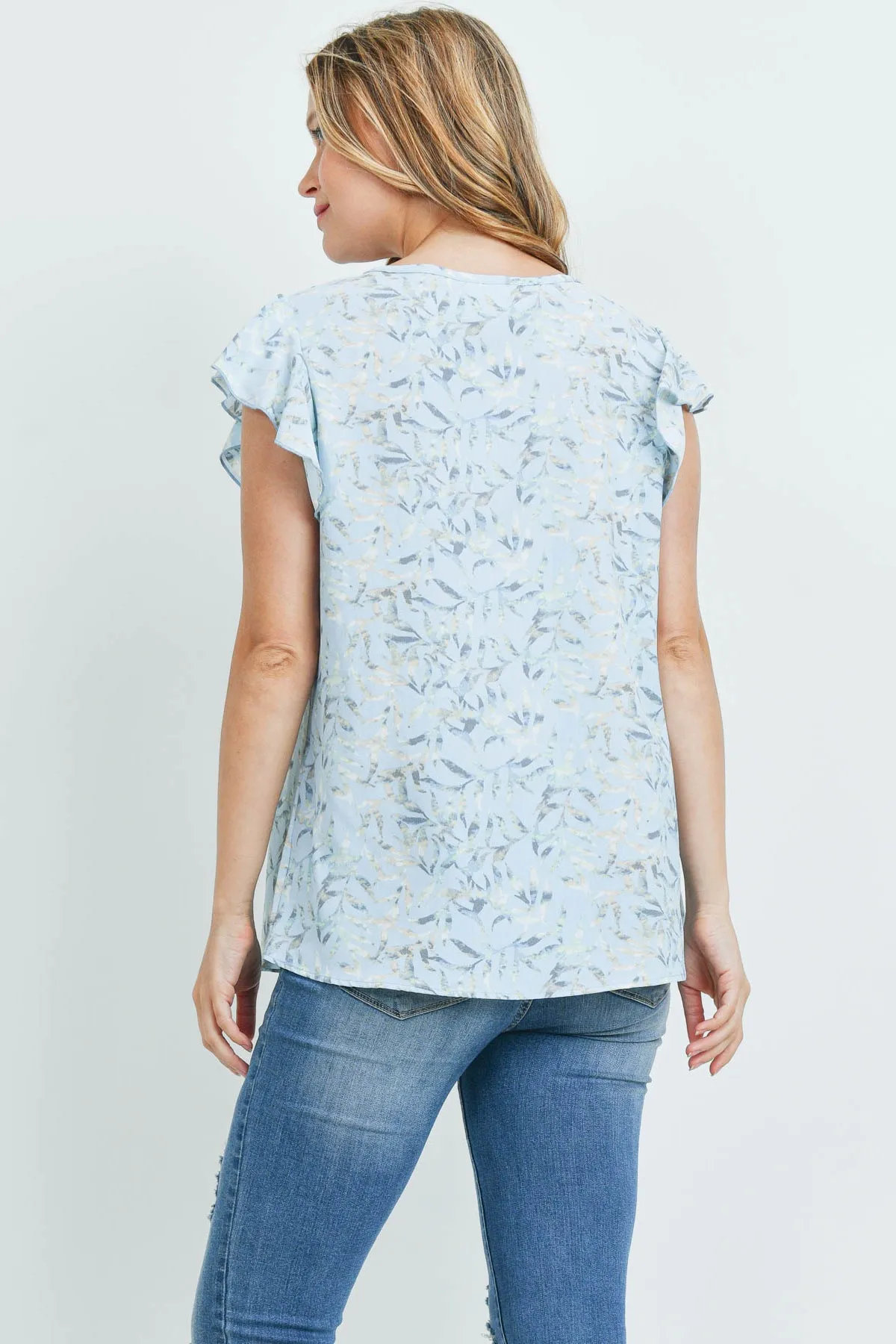 Flutter Sleeve Round Neck Floral Top