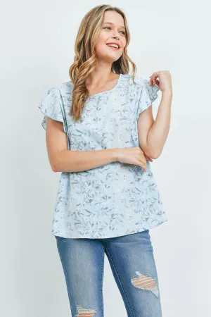 Flutter Sleeve Round Neck Floral Top