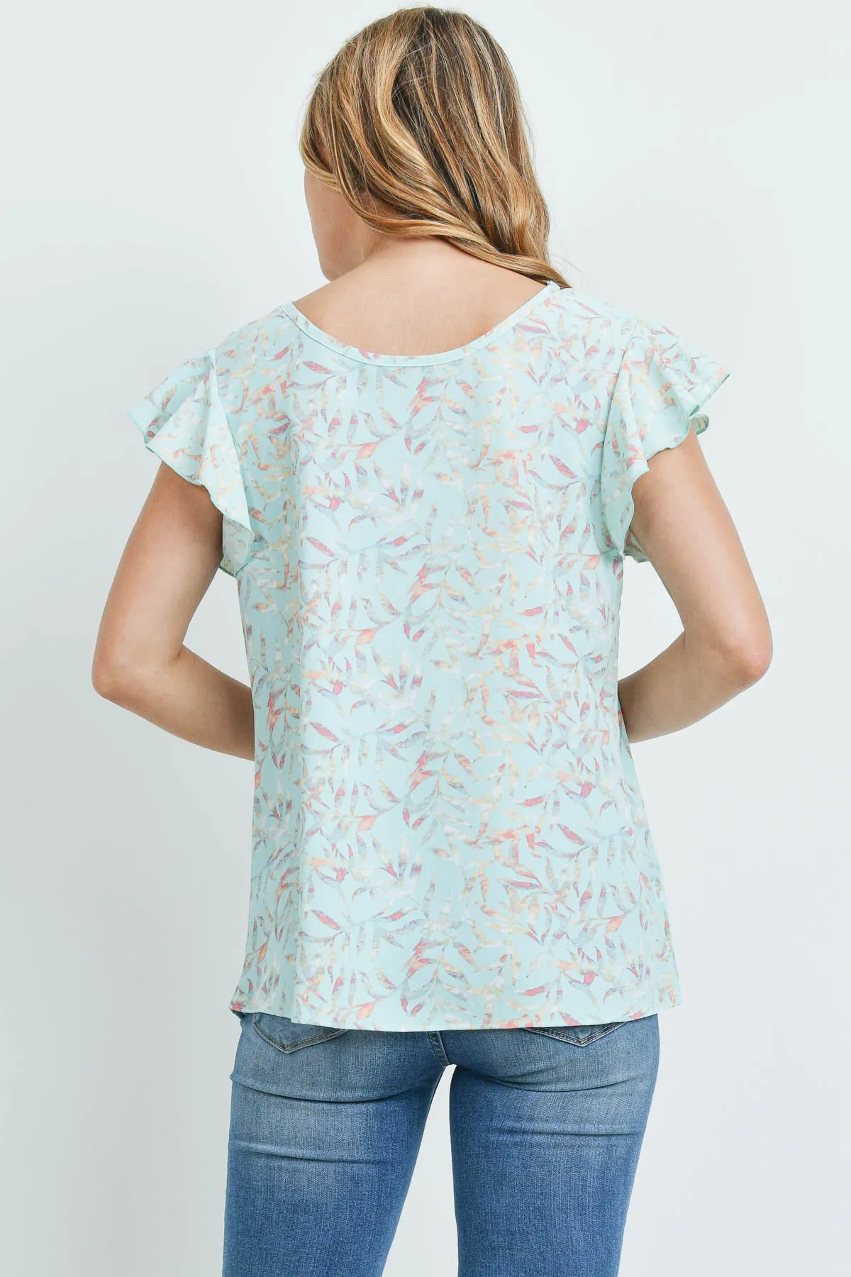 Flutter Sleeve Round Neck Floral Top