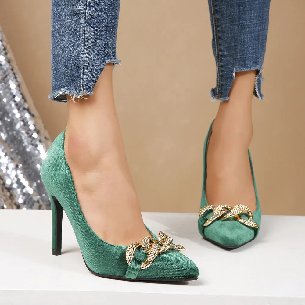 Foreign Trade Large Size Women's Shoes2023Spring and Summer Low-Cut Pointed Toe Fashion Green Banquet Sexy Stiletto Heels Pumps