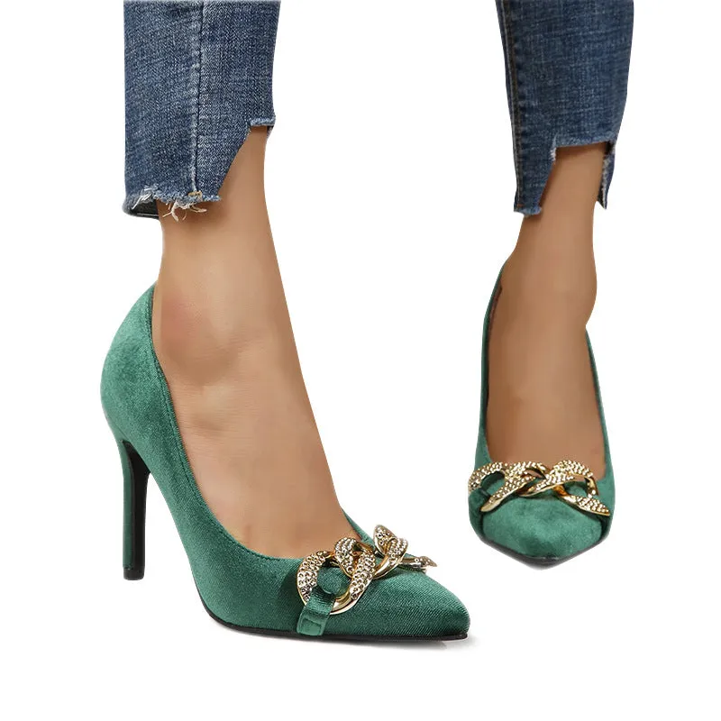 Foreign Trade Large Size Women's Shoes2023Spring and Summer Low-Cut Pointed Toe Fashion Green Banquet Sexy Stiletto Heels Pumps