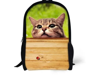 FORUDESIGNS Cat Backpack Cute 3D Animal Denim Backpacks for Children Boys Girls Casual Kids School Bag Mochila Travel Backpack