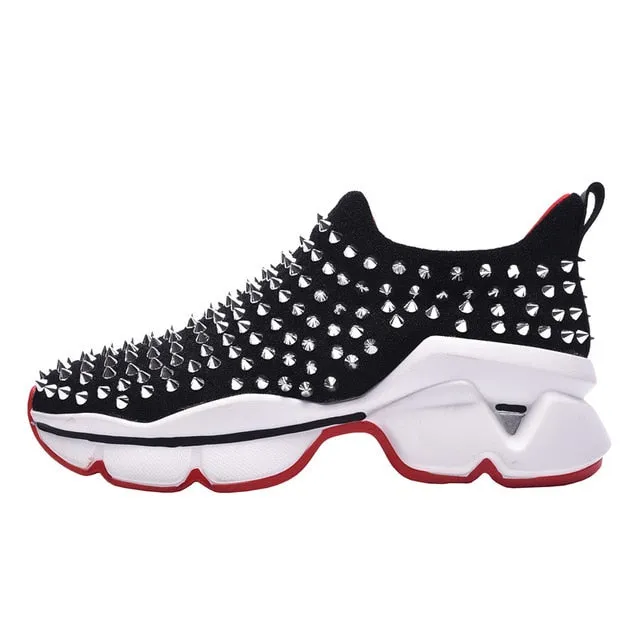 Genuine Leather Metal Rivets Studded Flat Shoe Women Trend Sneakers Women Casual Shoes Platform Trend Canvas Shoes