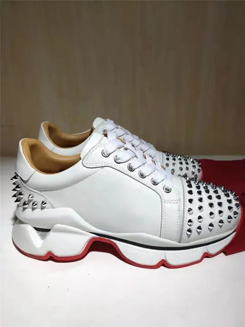Genuine Leather Metal Rivets Studded Flat Shoe Women Trend Sneakers Women Casual Shoes Platform Trend Canvas Shoes
