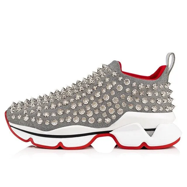 Genuine Leather Metal Rivets Studded Flat Shoe Women Trend Sneakers Women Casual Shoes Platform Trend Canvas Shoes