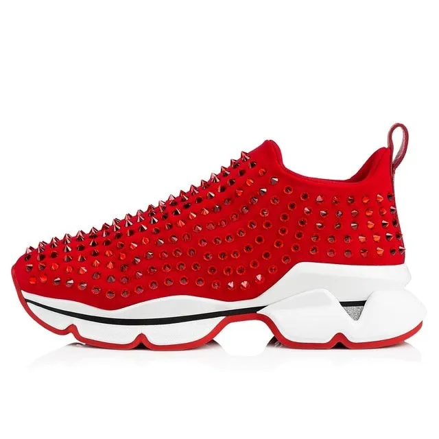 Genuine Leather Metal Rivets Studded Flat Shoe Women Trend Sneakers Women Casual Shoes Platform Trend Canvas Shoes
