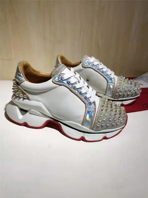 Genuine Leather Metal Rivets Studded Flat Shoe Women Trend Sneakers Women Casual Shoes Platform Trend Canvas Shoes