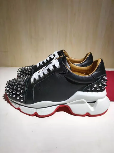 Genuine Leather Metal Rivets Studded Flat Shoe Women Trend Sneakers Women Casual Shoes Platform Trend Canvas Shoes