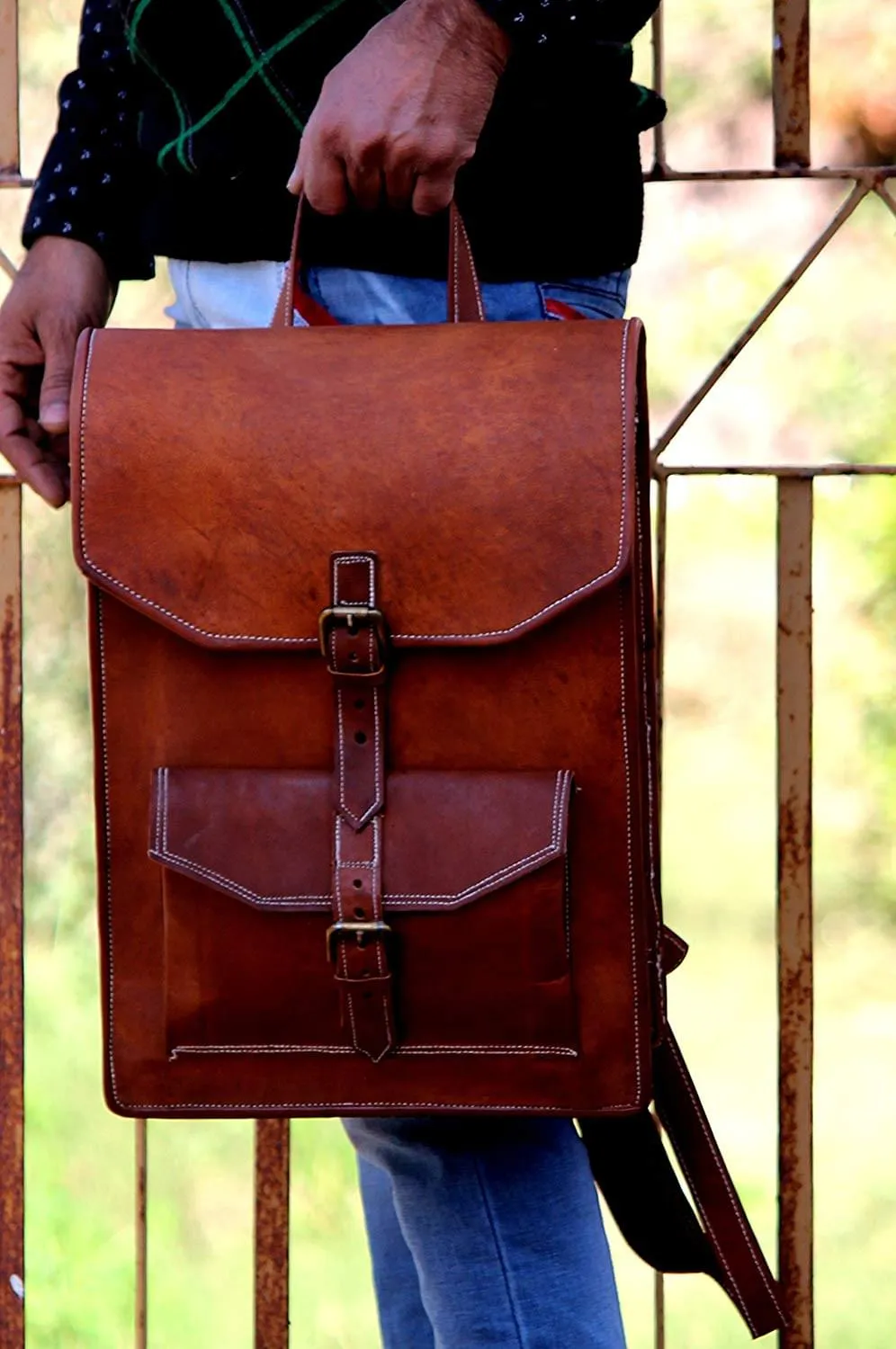 Genuine Leather Padded Strap Backpack