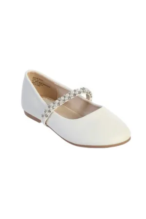 Girls Formal Flats with Pearls and Rhinestone Special Occasion Kids Shoes