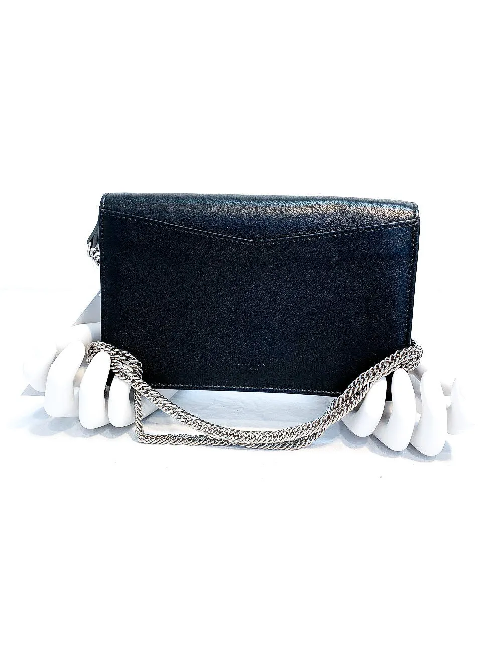 Givenchy Black Leather Wallet on a Chain with Silver Hardware 4 G