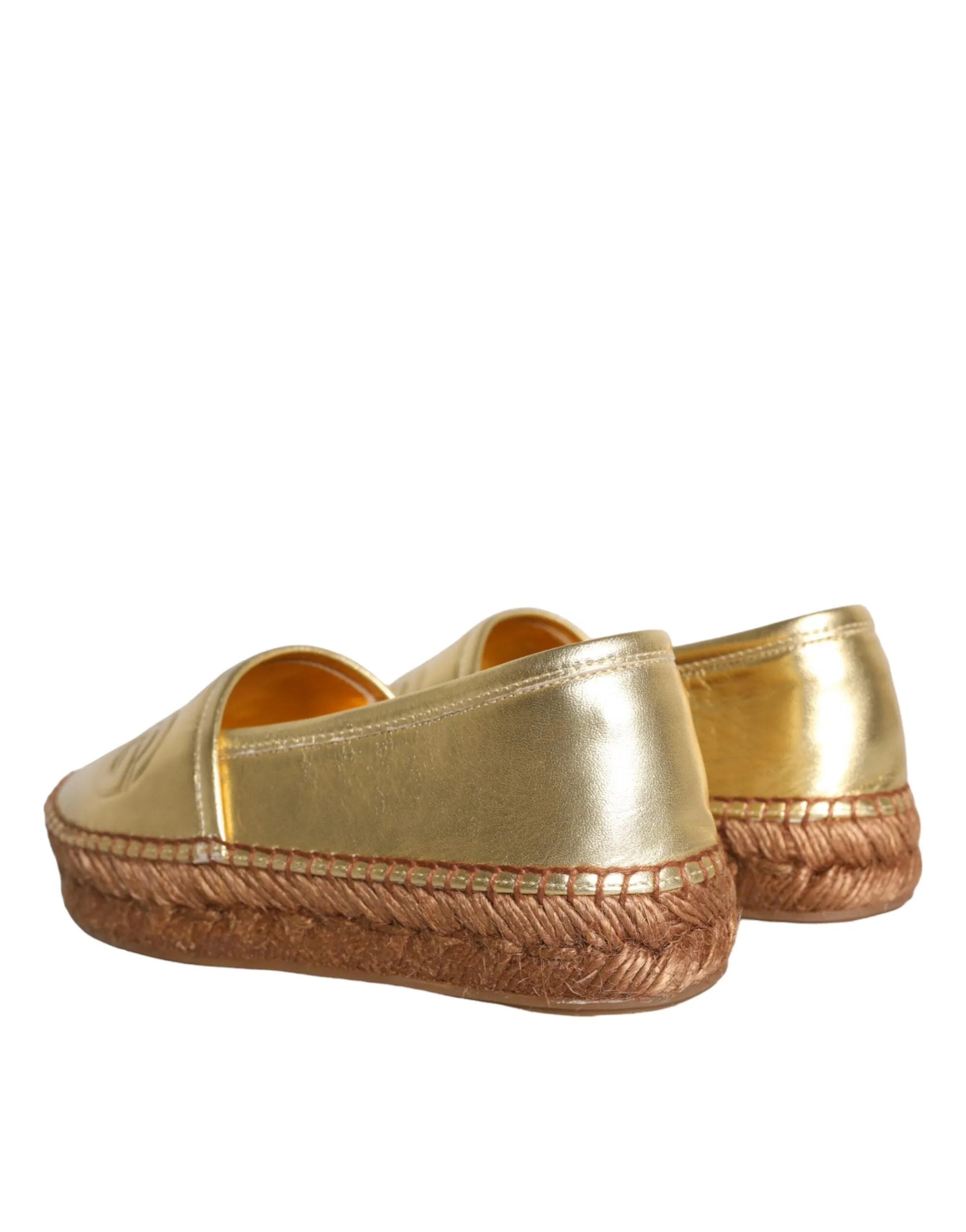 Gold Leather Loafers Flats Espadrille Shoes