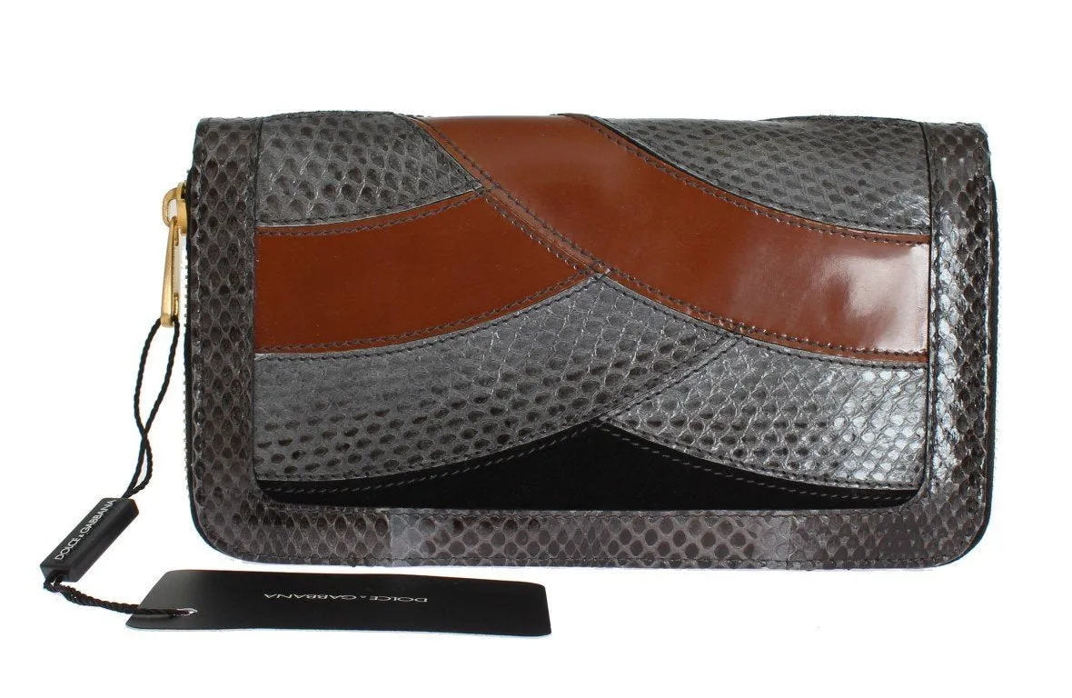 Gray Snakeskin Leather Continental Wallet