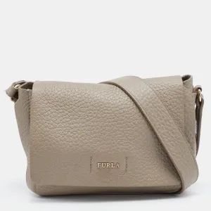 Grey Leather Flap Crossbody Bag