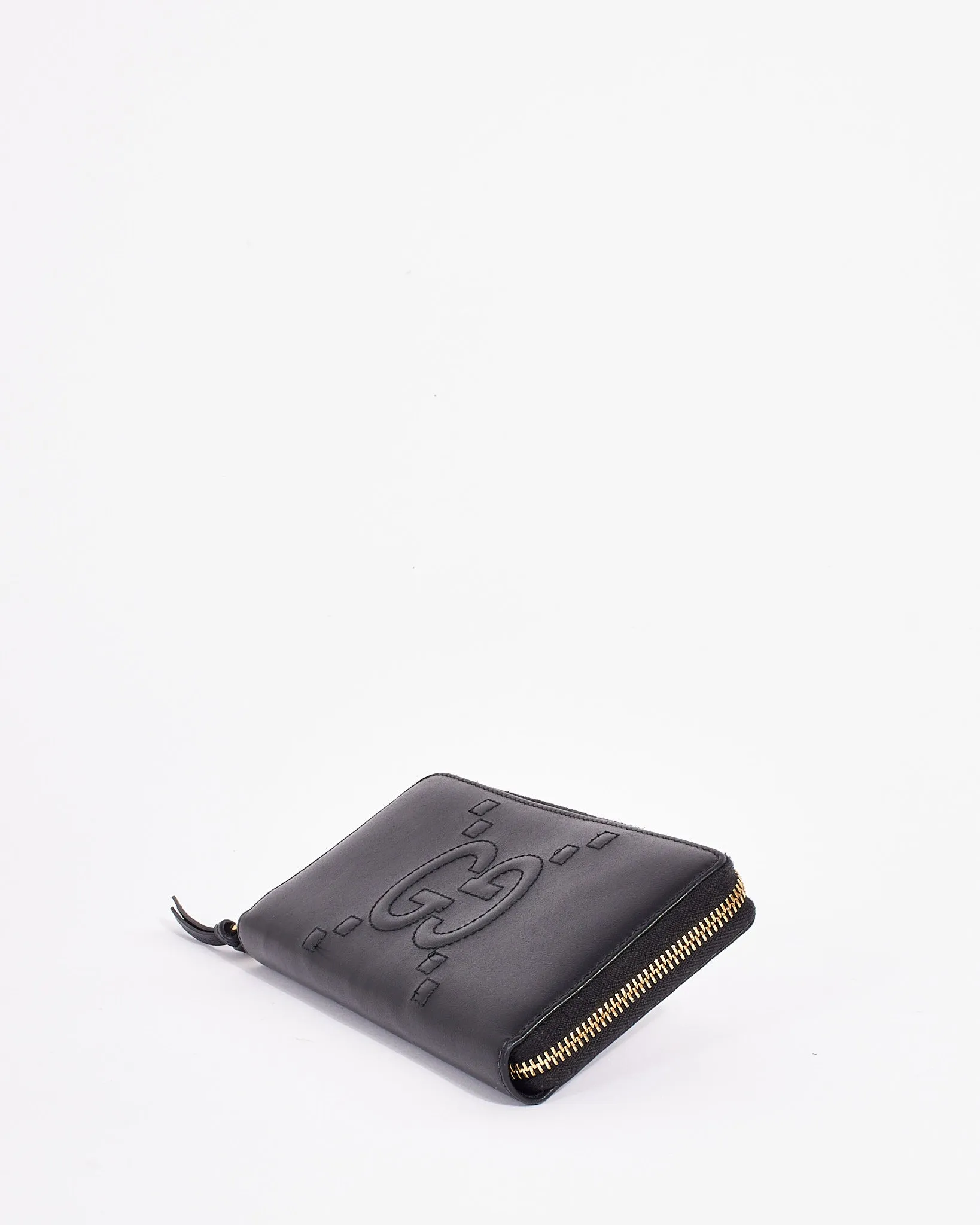 Gucci Black Calfskin GG Embossed Zip Around Wallet