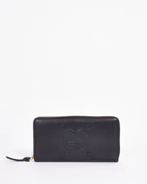 Gucci Black Calfskin GG Embossed Zip Around Wallet