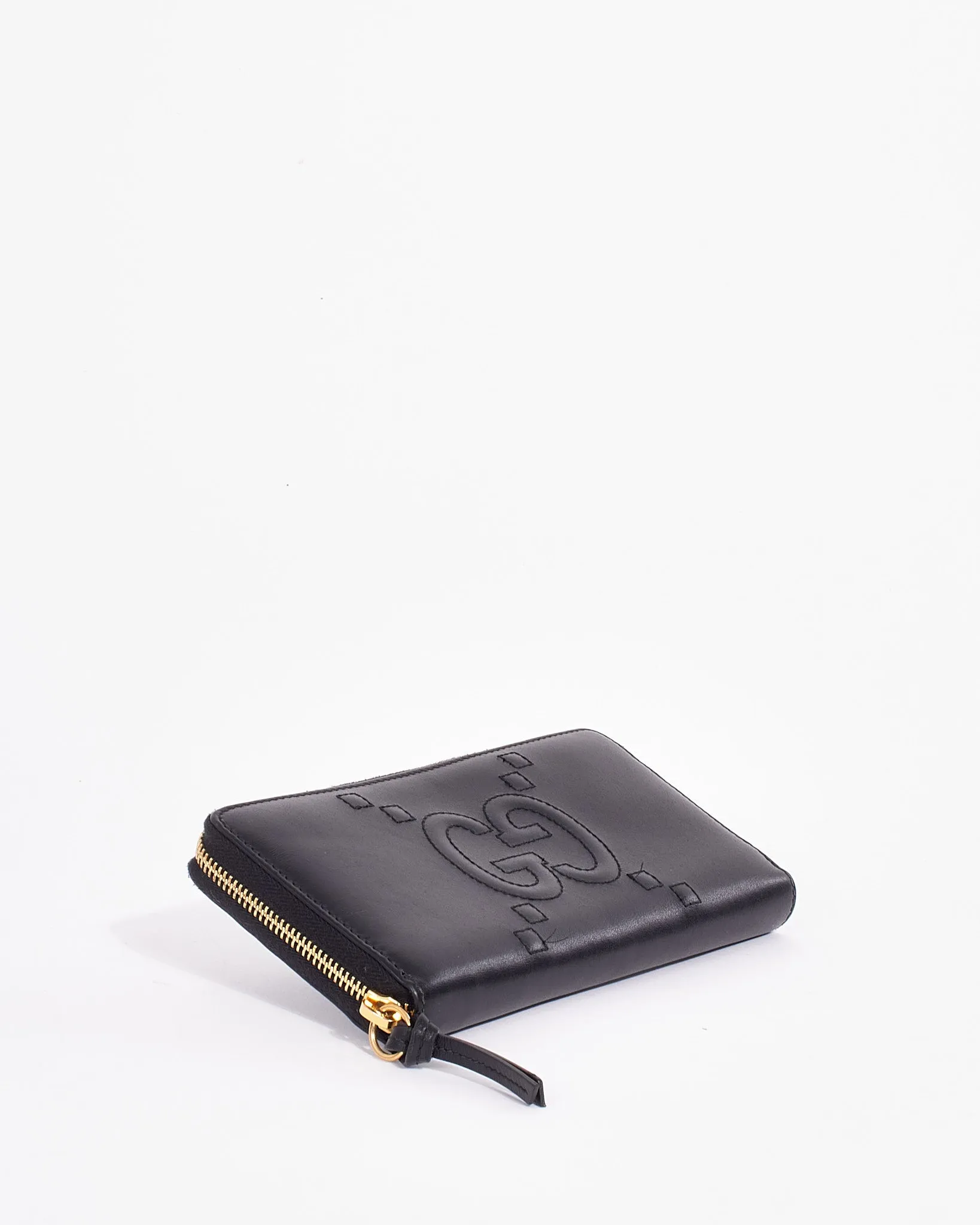 Gucci Black Calfskin GG Embossed Zip Around Wallet