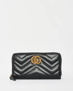 Gucci Black Matlasseé Leather GG Marmont Zip Around Wallet