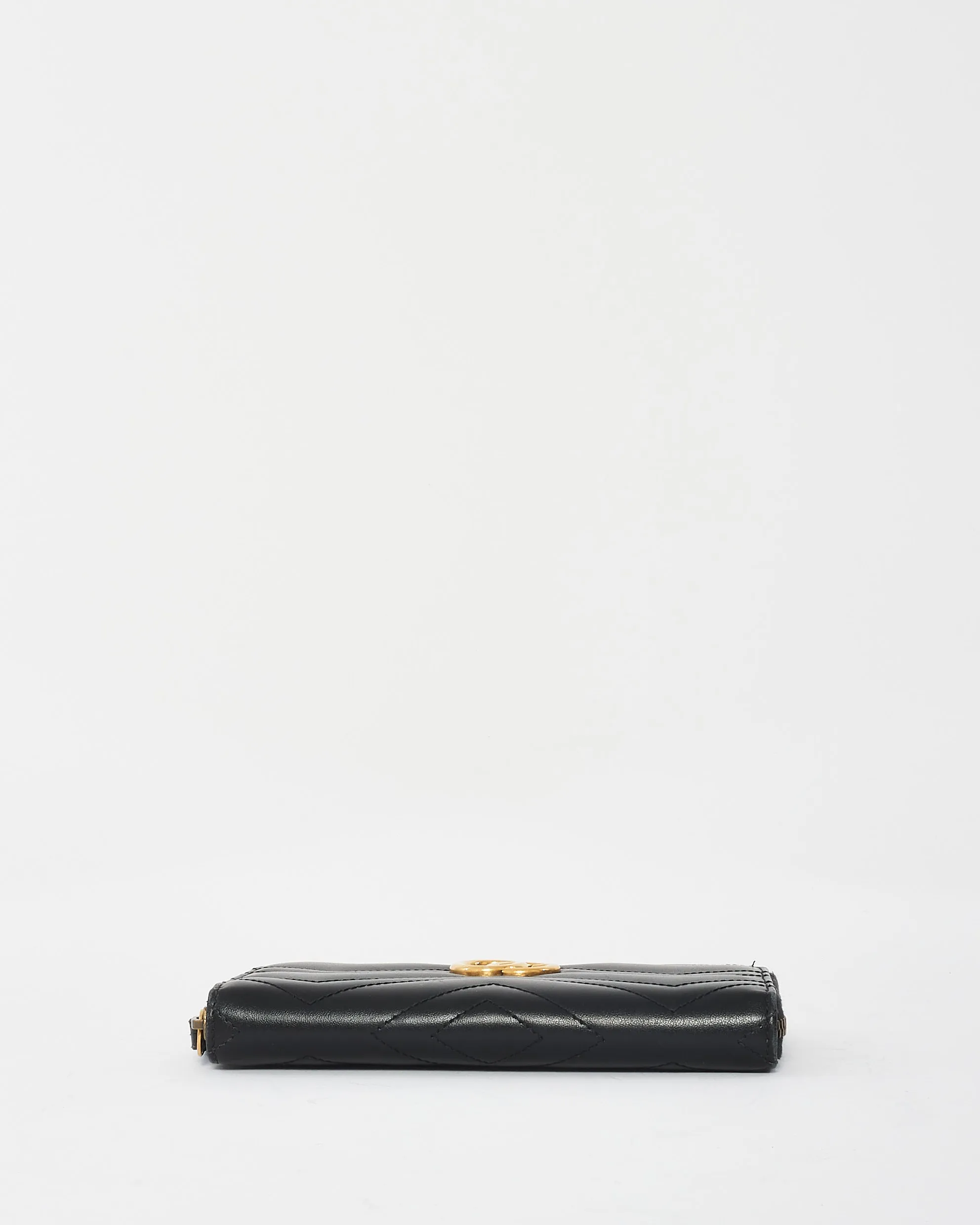 Gucci Black Matlasseé Leather GG Marmont Zip Around Wallet