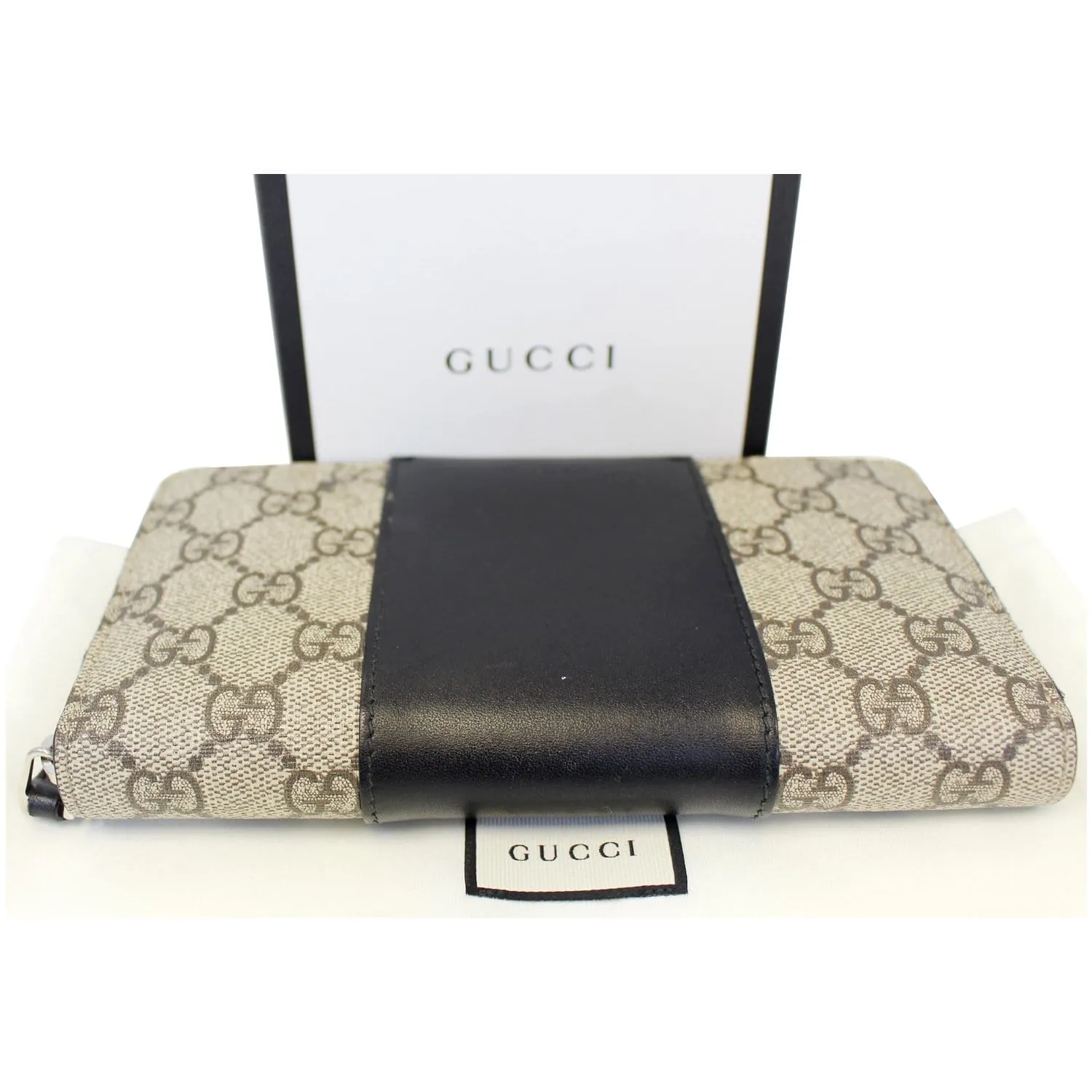 GUCCI GG Supreme Monogram Zip Around Wallet Black