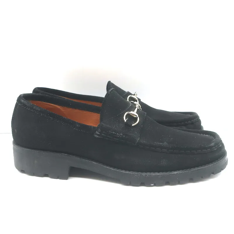 Gucci Horsebit Loafers Black Suede Size 10.5 Slip-On Flats
