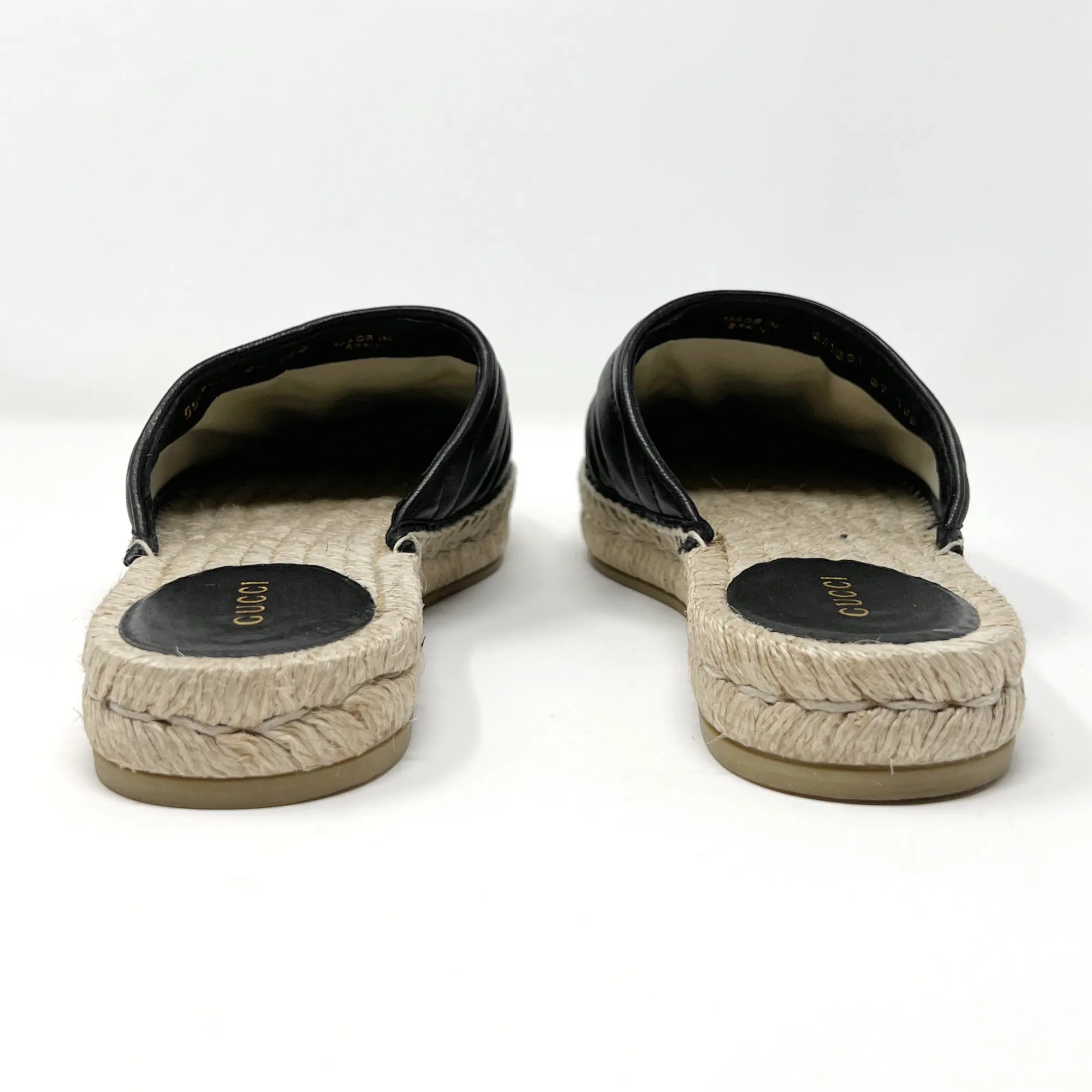 Gucci Marmont Black Chevron Quilted Black Leather Espadrilles Flats Mules