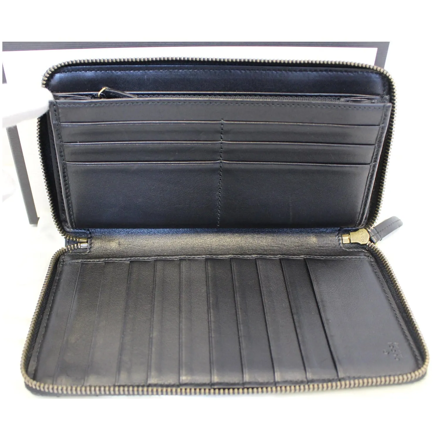 GUCCI Matelasse GG Marmont Zip Around Calfskin Wallet Black