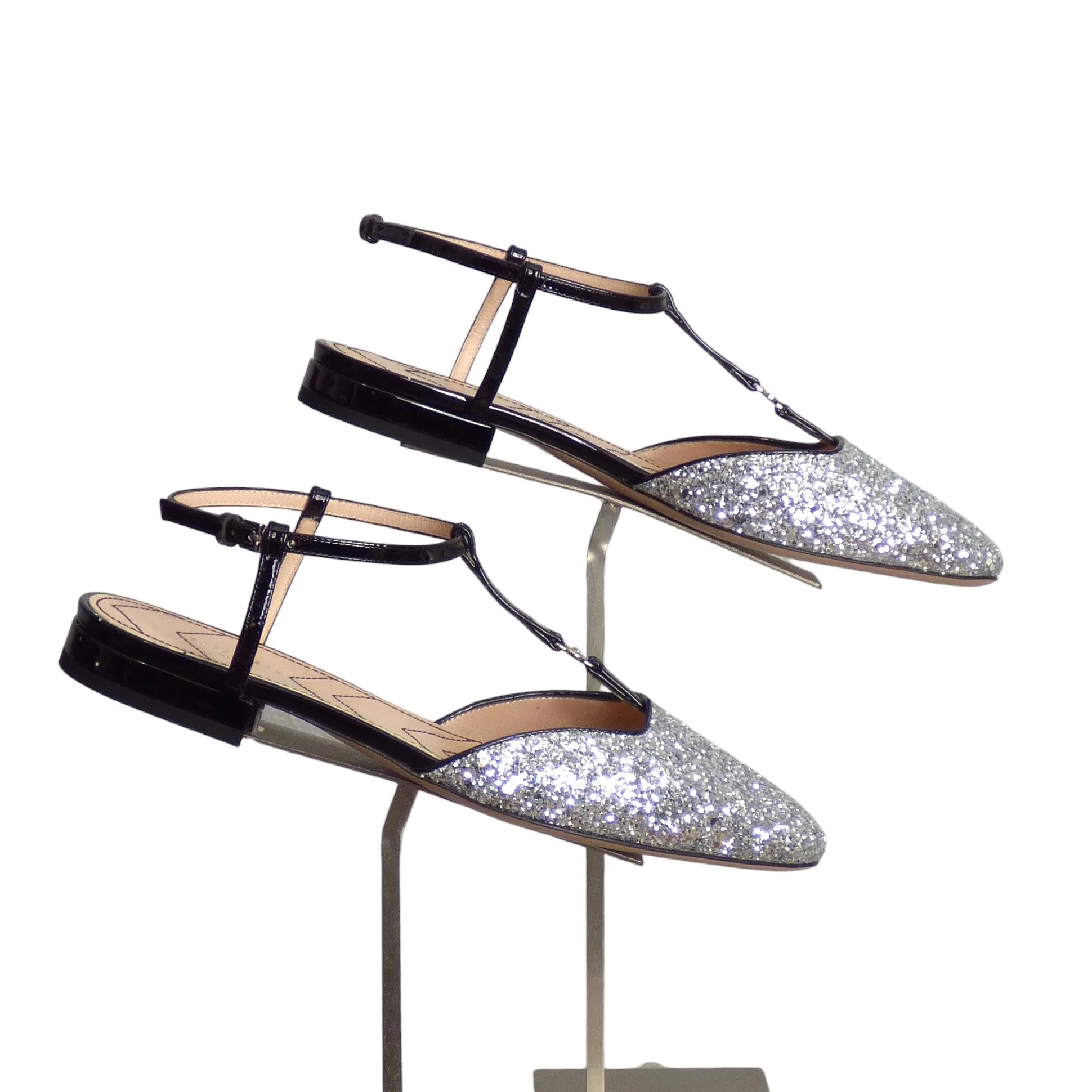 GUCCI- NIB Double G Glitter T Strap Ballet Flats, Multiple Sizes Available