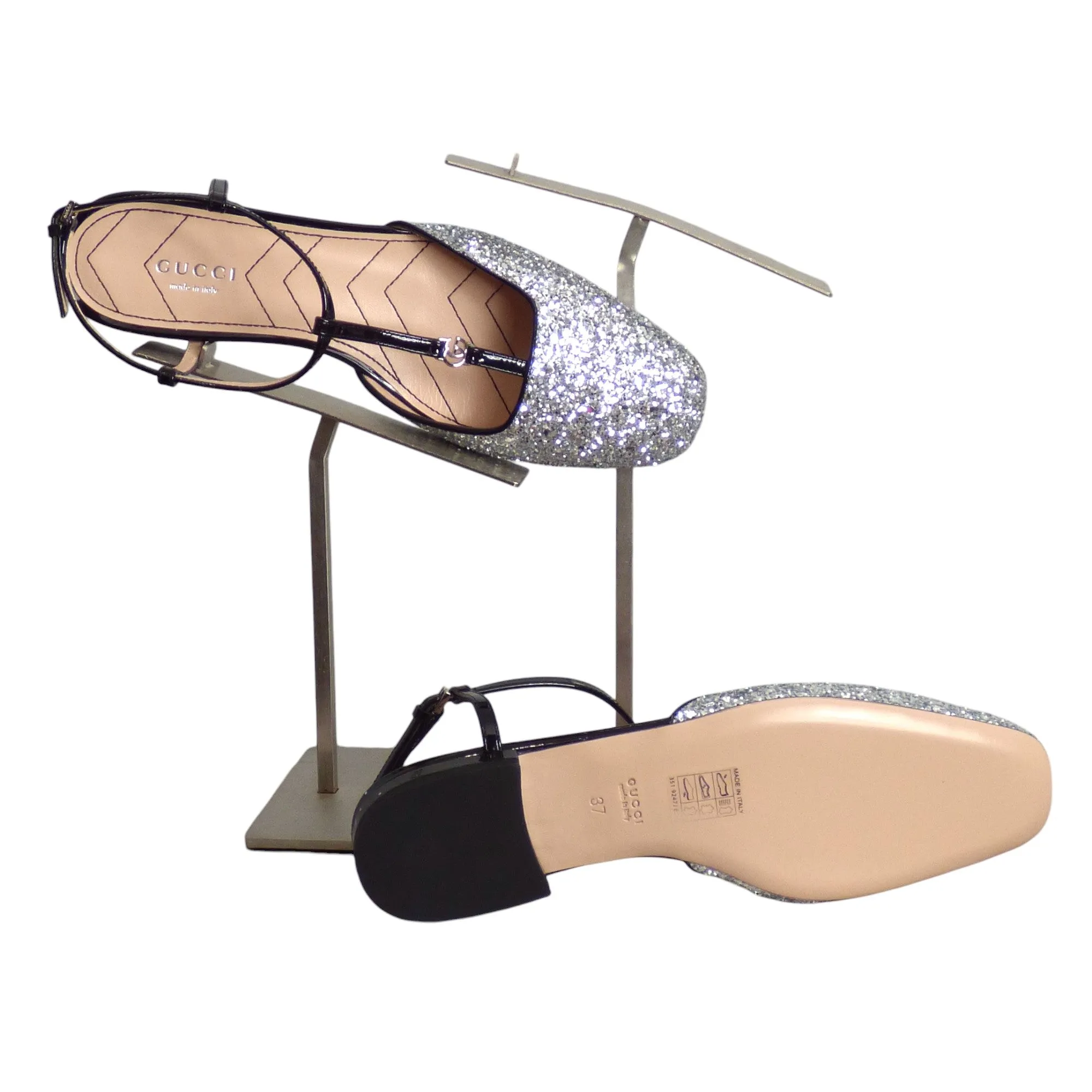 GUCCI- NIB Double G Glitter T Strap Ballet Flats, Multiple Sizes Available