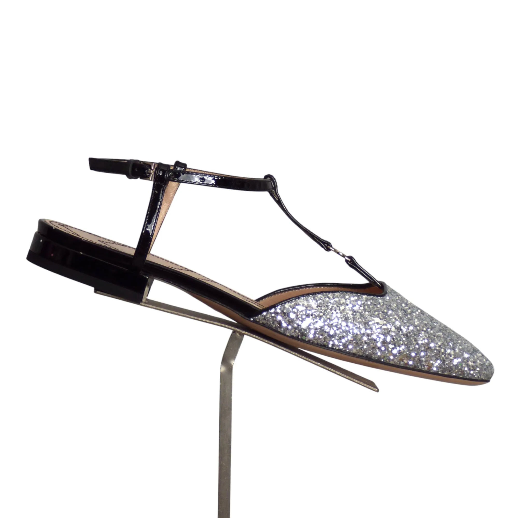 GUCCI- NIB Double G Glitter T Strap Ballet Flats, Multiple Sizes Available