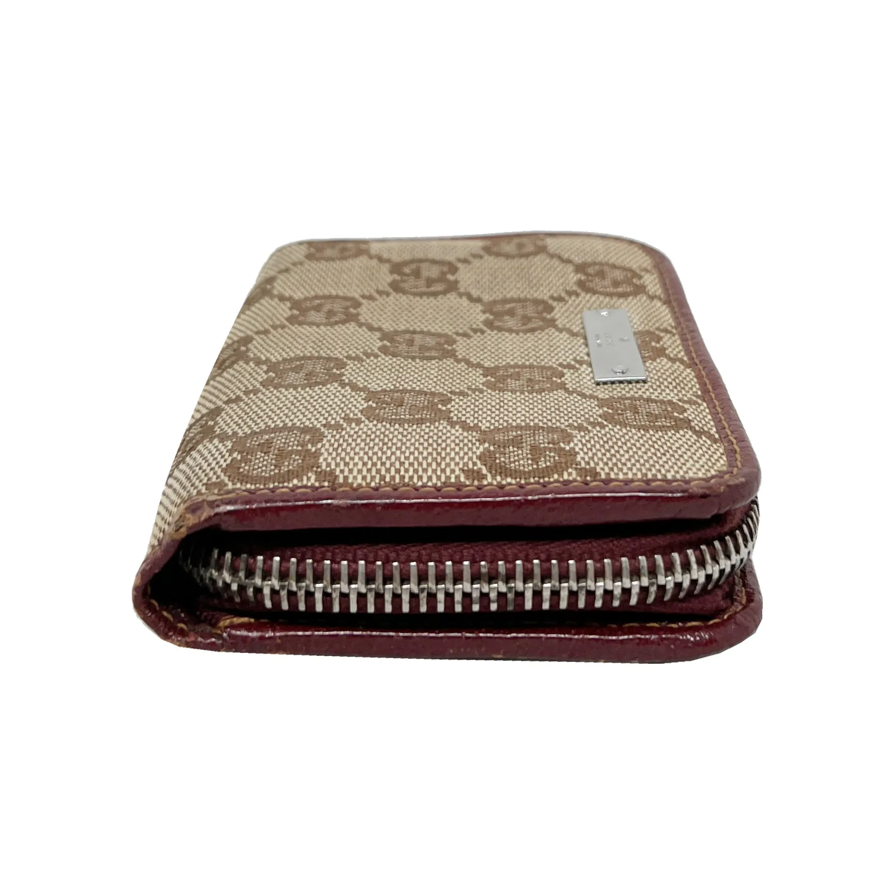 Gucci Supreme GG Logo Monogram Canvas Leather Trim Zip Around Card Case Wallet