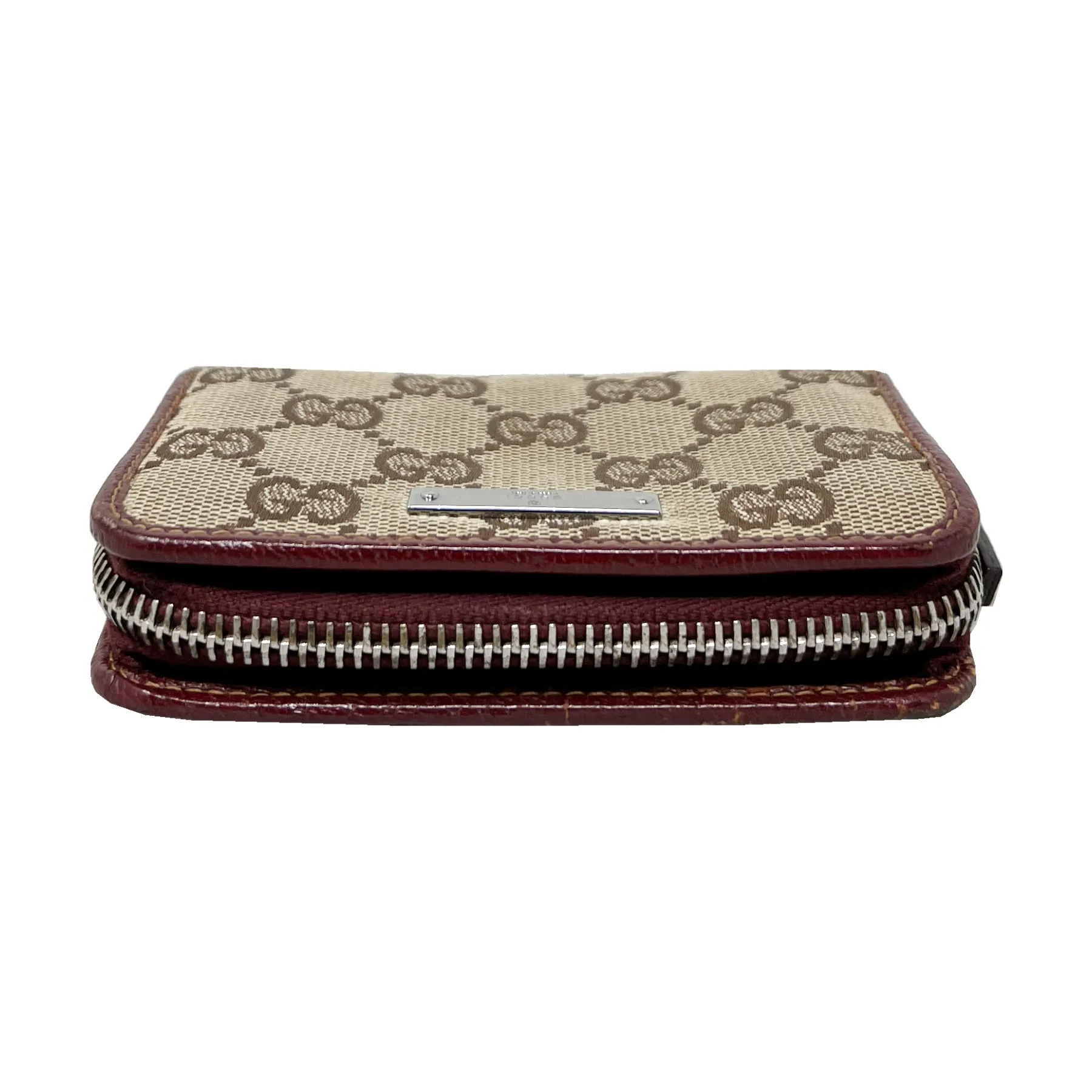 Gucci Supreme GG Logo Monogram Canvas Leather Trim Zip Around Card Case Wallet