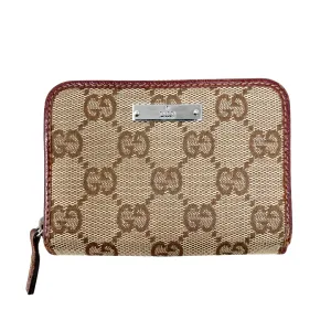Gucci Supreme GG Logo Monogram Canvas Leather Trim Zip Around Card Case Wallet