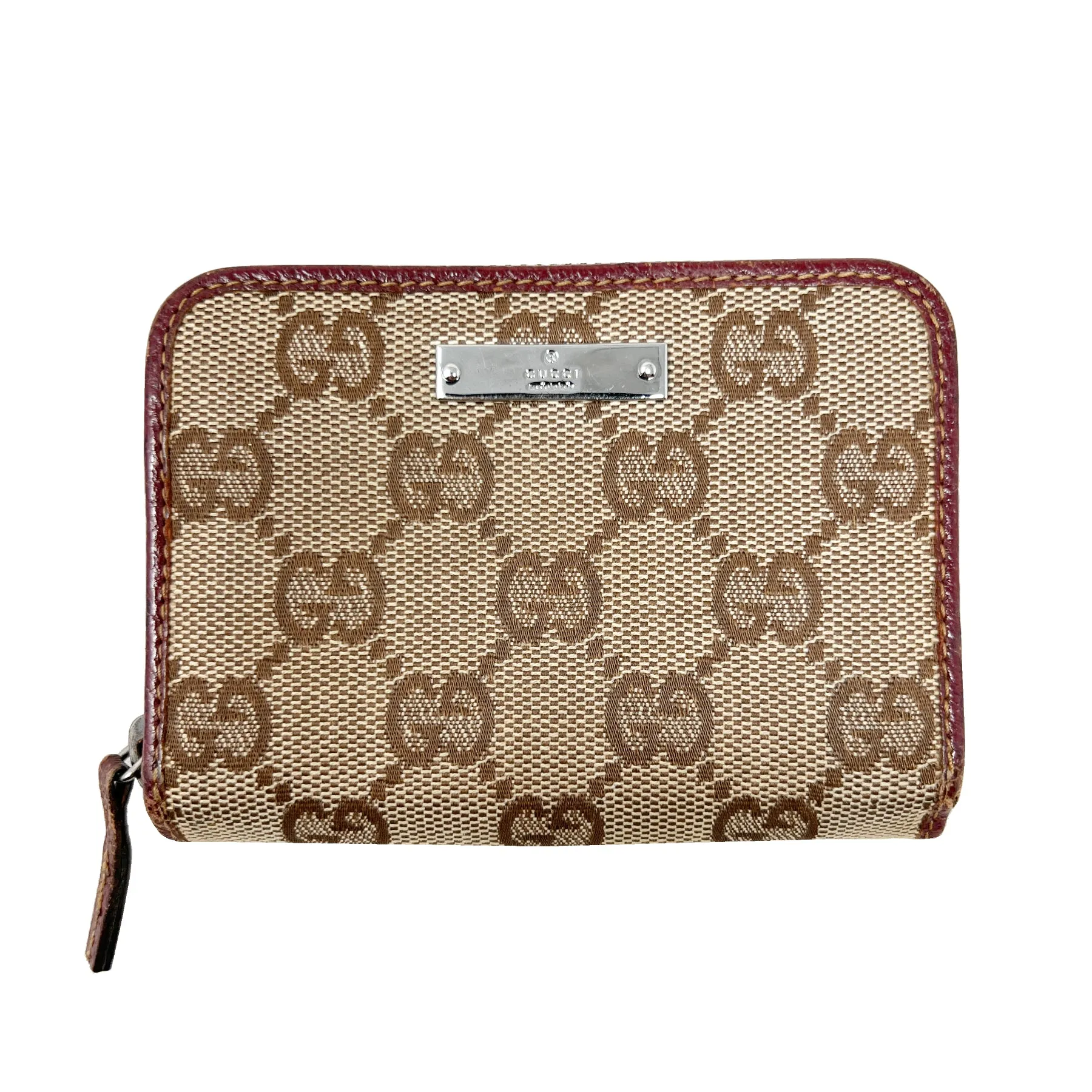 Gucci Supreme GG Logo Monogram Canvas Leather Trim Zip Around Card Case Wallet