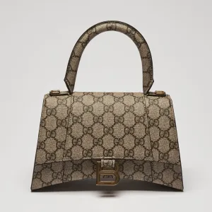 Gucci x Balenciaga Coated Monogram Canvas The Hacker Project Hour Glass Top Handle Hand Bag