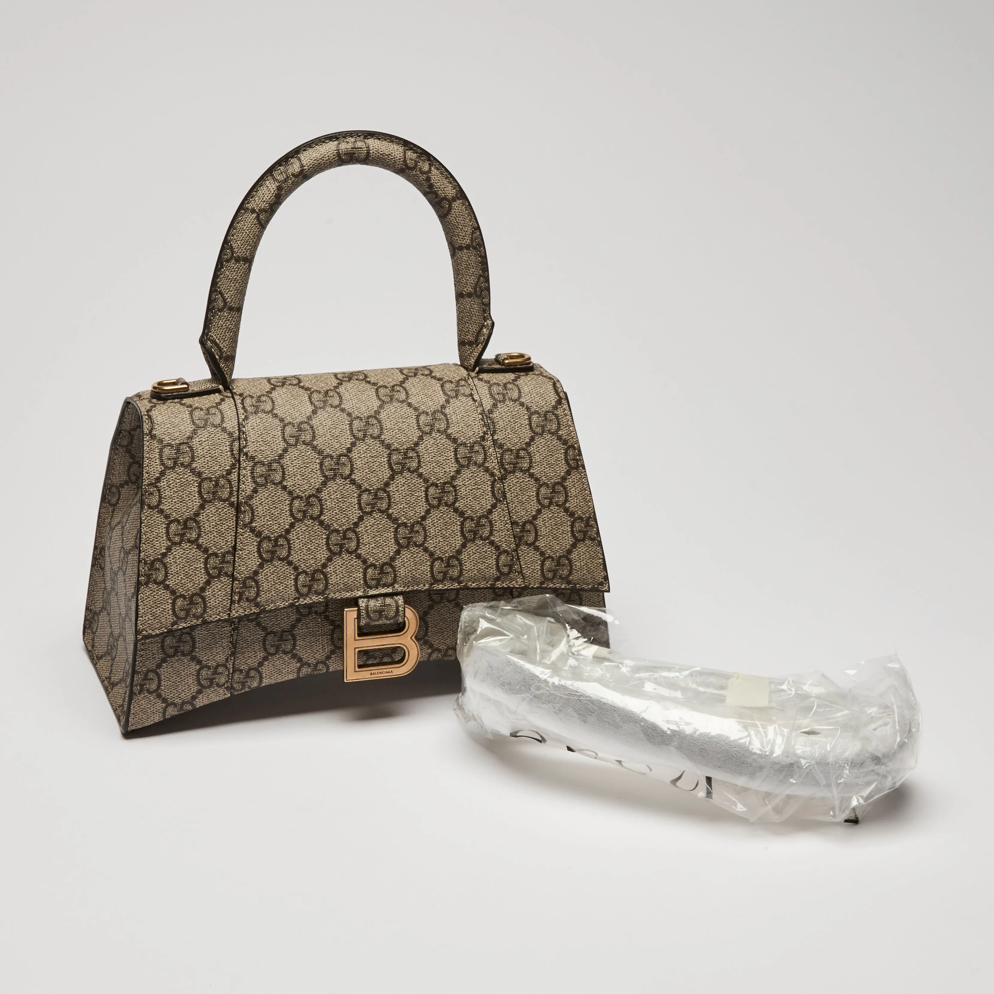 Gucci x Balenciaga Coated Monogram Canvas The Hacker Project Hour Glass Top Handle Hand Bag