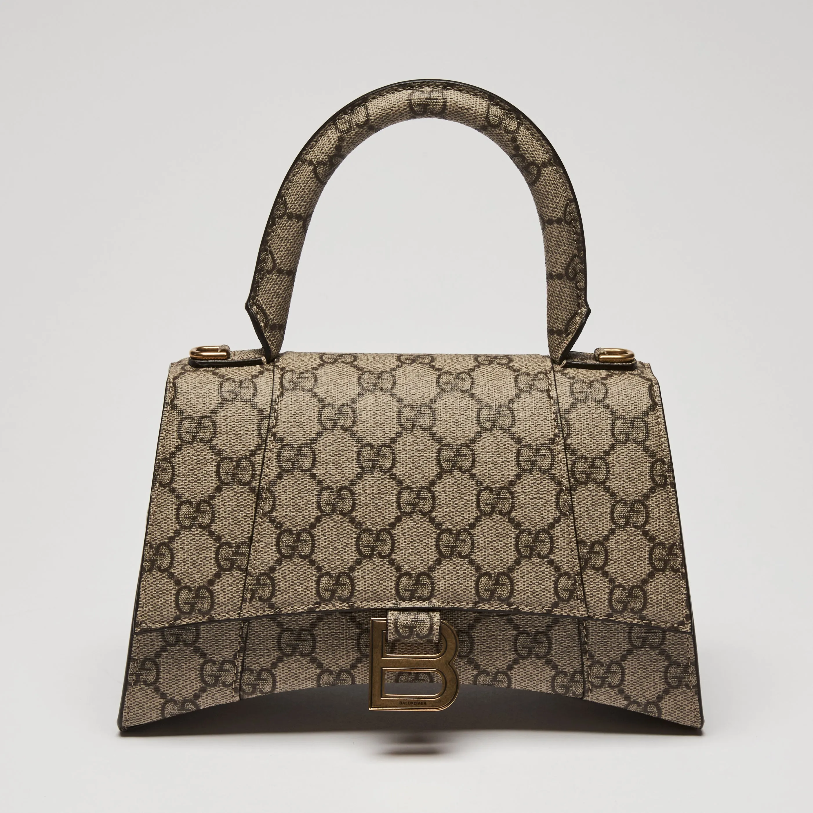 Gucci x Balenciaga Coated Monogram Canvas The Hacker Project Hour Glass Top Handle Hand Bag