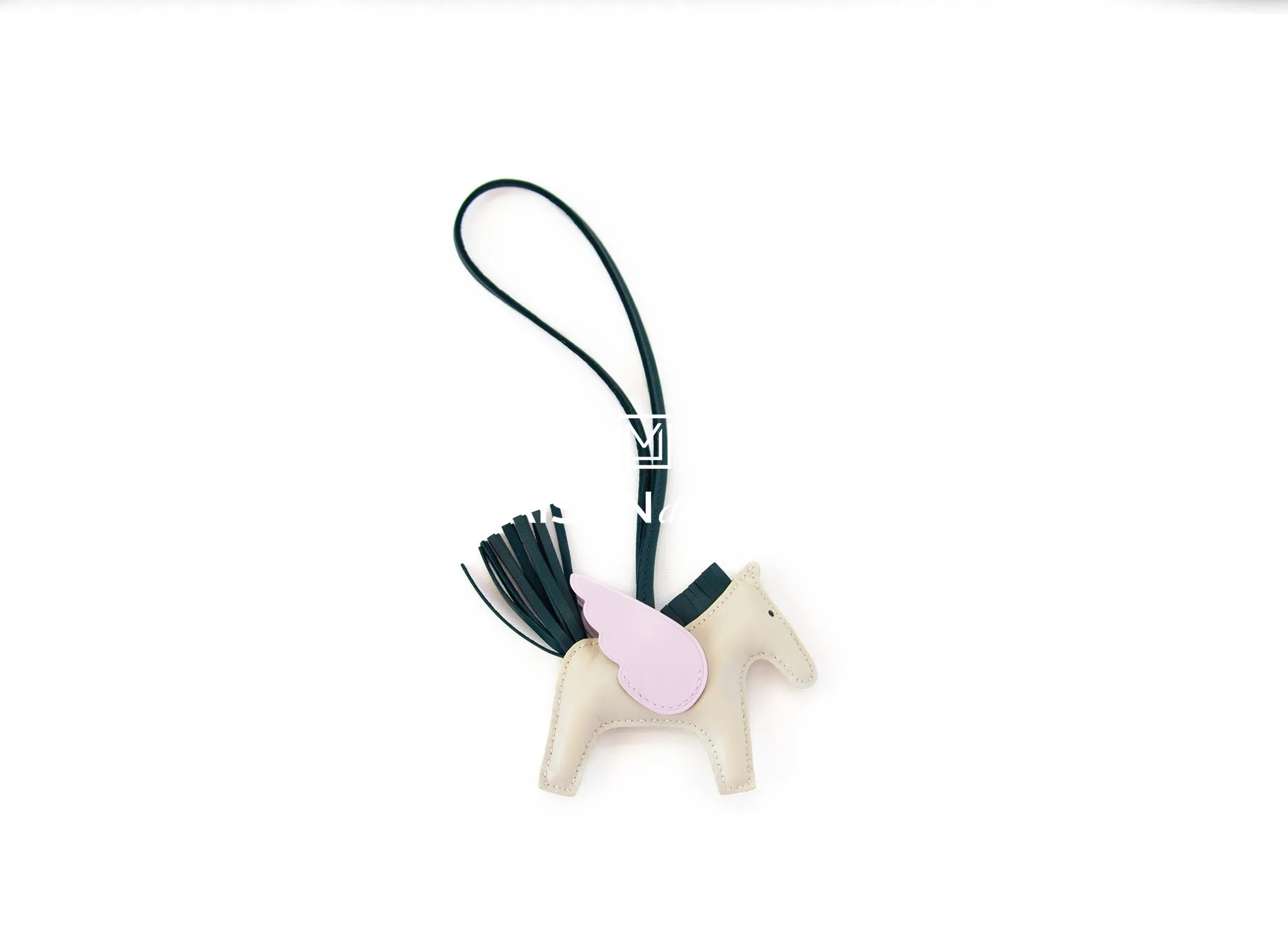 Hermes Craie / Vert Cypress / Mauve Pale Pegase Bag Charm PM