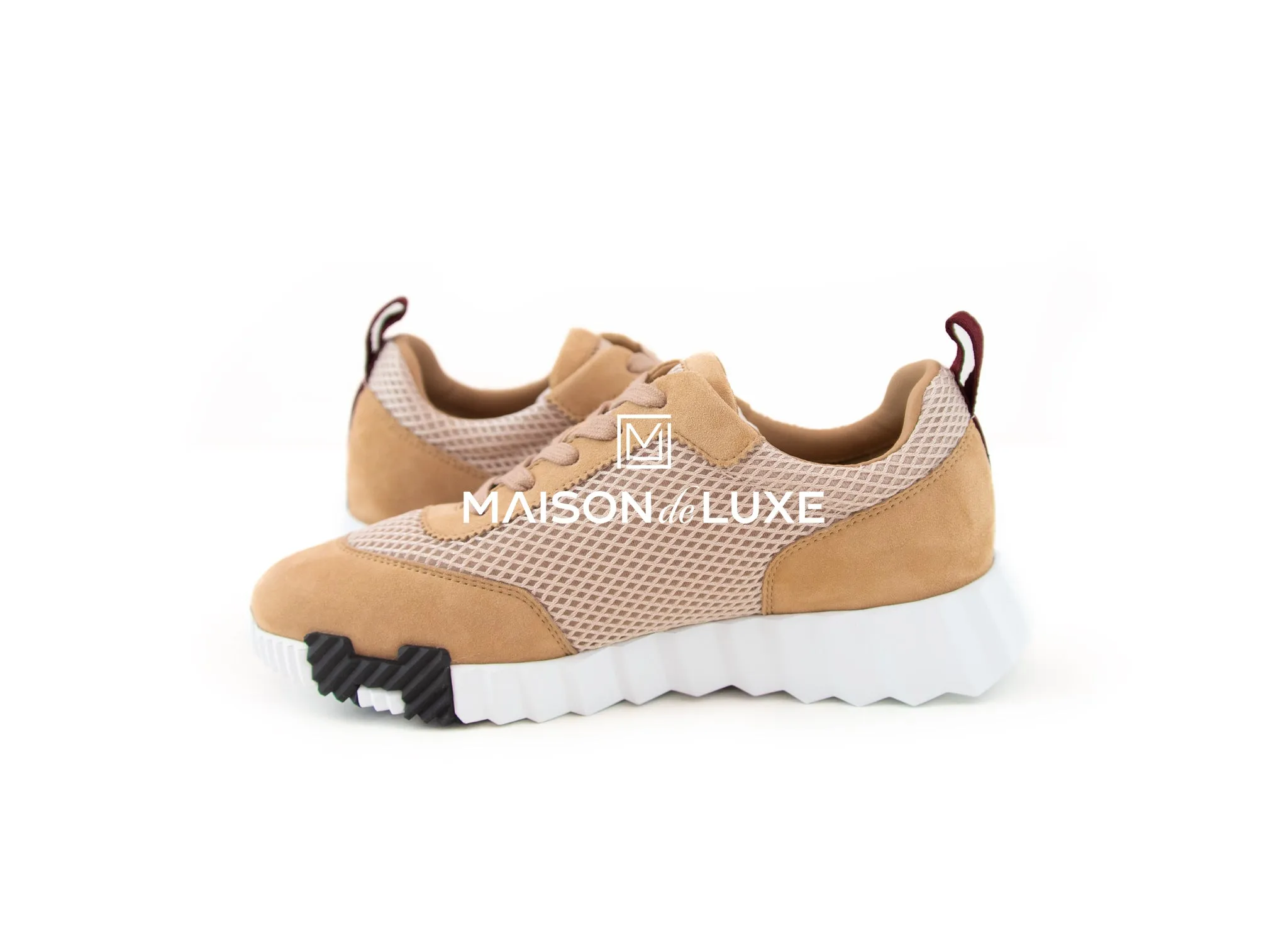 Hermes Women's Beige Argile / Burgundy Bouncing 38 Sneaker